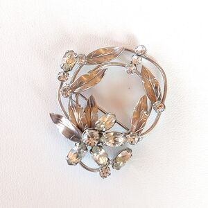 Vintage Spiffardi Silvertone 1/20 12K Gold Filled Clear Rhinestone Floral Brooch